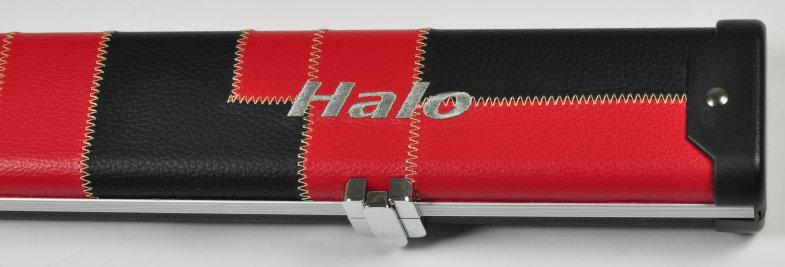 Peradon Halo Three-Quarter Black/Red Patchwork Leather Effect Aluminium Case (Close Up, Closed)